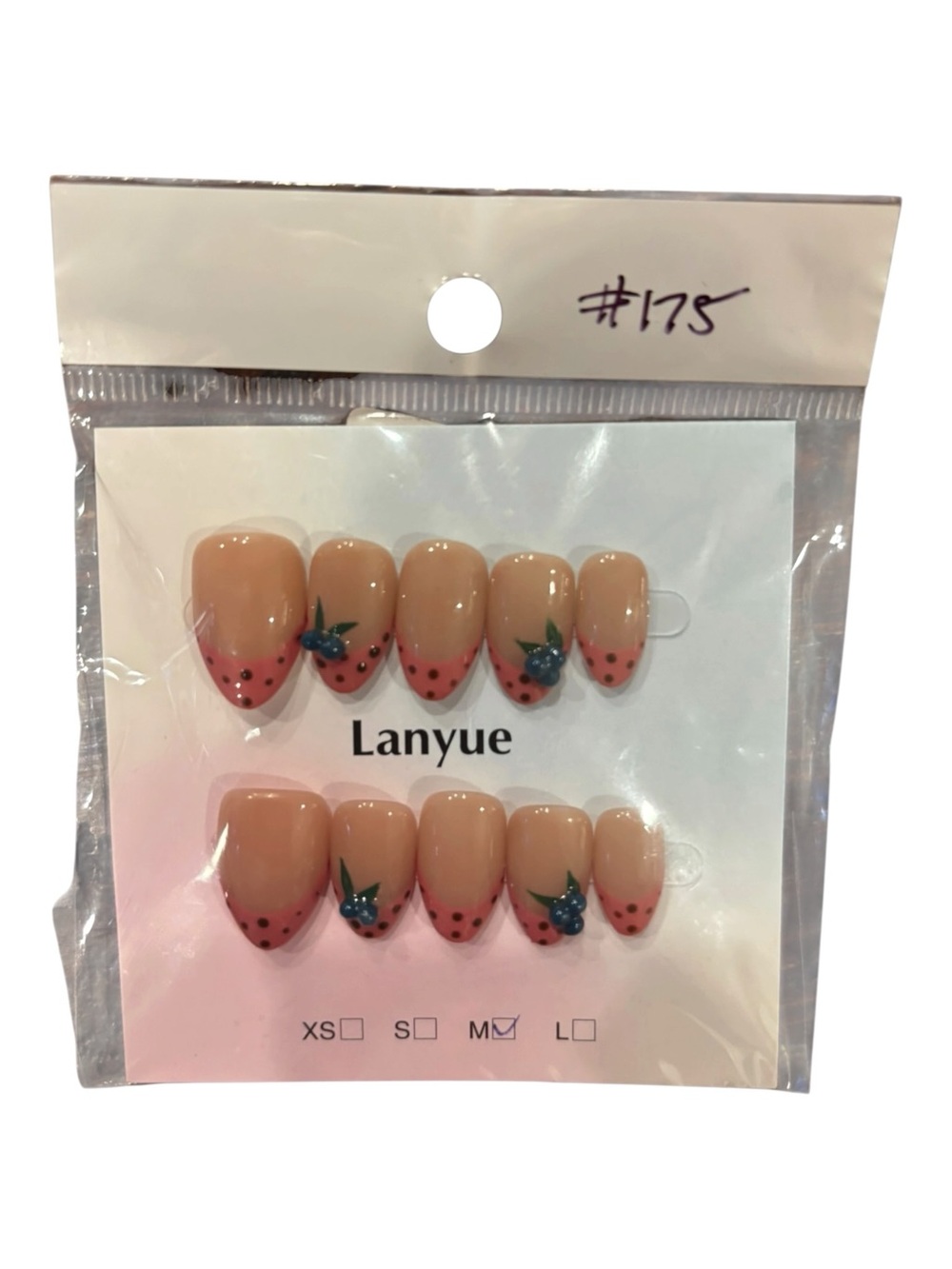 Handmade Strawberry French Press On Nails Medium Almond 3D Fruit Nail Art - Picture 2 of 2